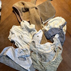 Baby boy bundle with Bibs, hats and Onesies
